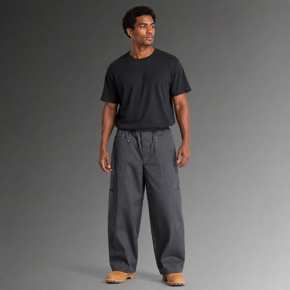 NIKE Mens New Pants Gray LARGE Loose Straight Leg Regular 100% Cotton HJ0643-060